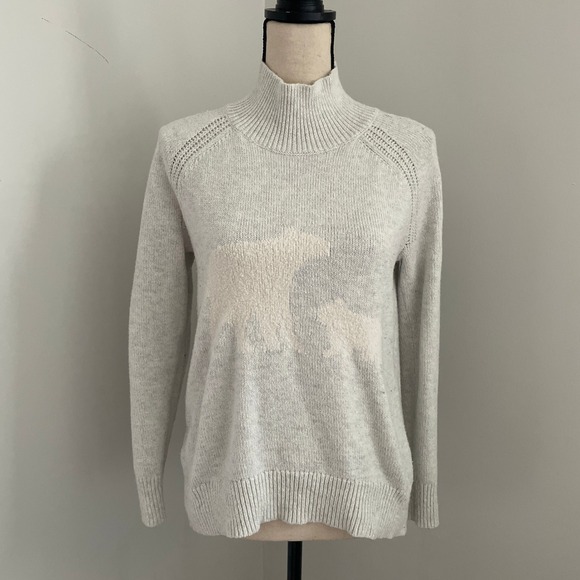 LOFT Sweaters - LOFT Knit Mock Neck Sweater sz XS Gray White Sherpa Polar Bear Preppy Clean Girl